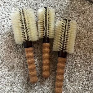 Set of Three Round Hair Brushes with Wooden Handles